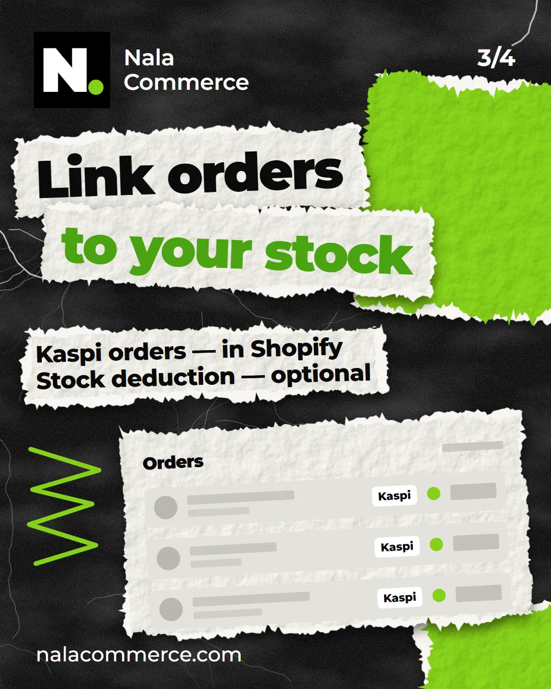 Link orders to your stock: Kaspi orders in Shopify, stock deduction — optional