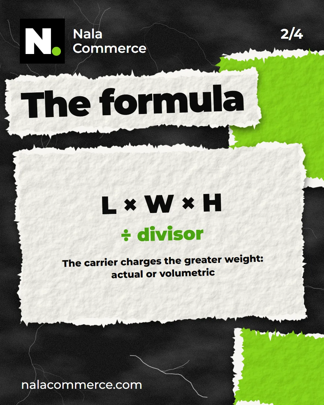 The volumetric weight formula: length × width × height ÷ divisor