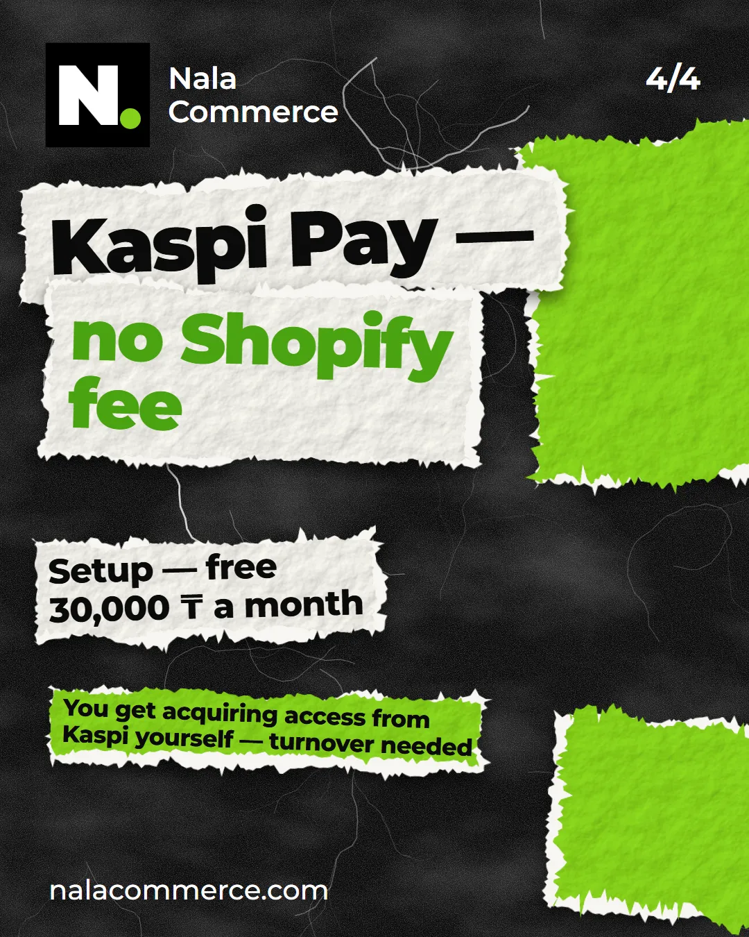 Kaspi Pay with no Shopify fee: free setup, 30,000 ₸ a month